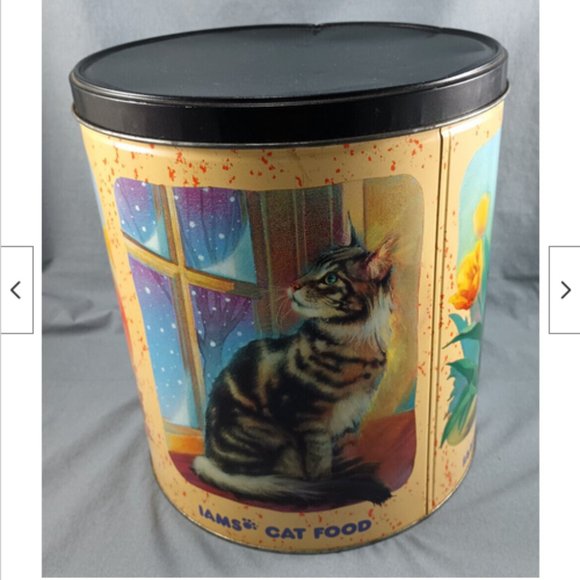 11" Tall Vtg 1994 IAMS Cat Food Storage Container 4 Seasons Metal Tin Canister - Picture 5 of 9